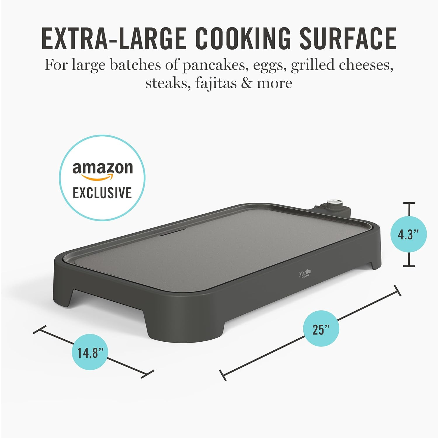 12″ x 22″ XL Electric Griddle, Ceramic Nonstick, 1500W, Gray
