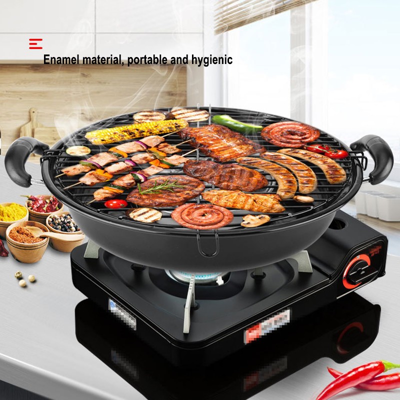 Indoor Grill Pan with Revolving BBQ Plate Asador Griddle Pan for Gas Stove Top
