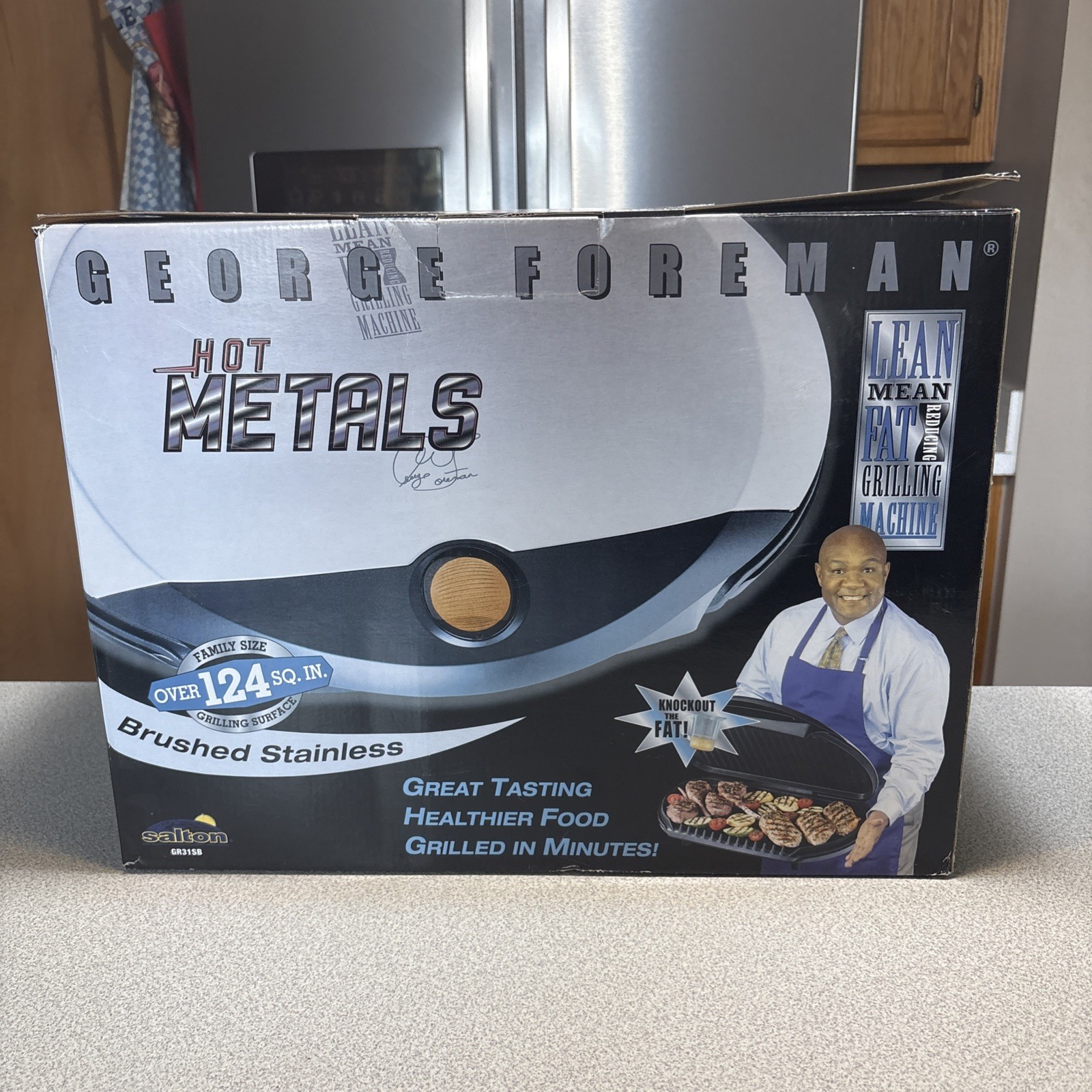 George Foreman Hot Metals Electric Grill Brushed Stainless GR31SB 124 Sq In NEW