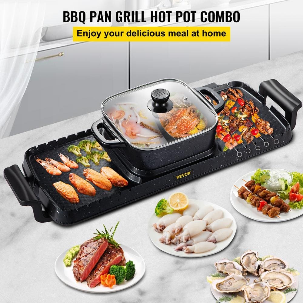 VEVOR 2 in 1 Electric Grill Hot Pot BBQ Pan Smokeless Dual Temperature Control