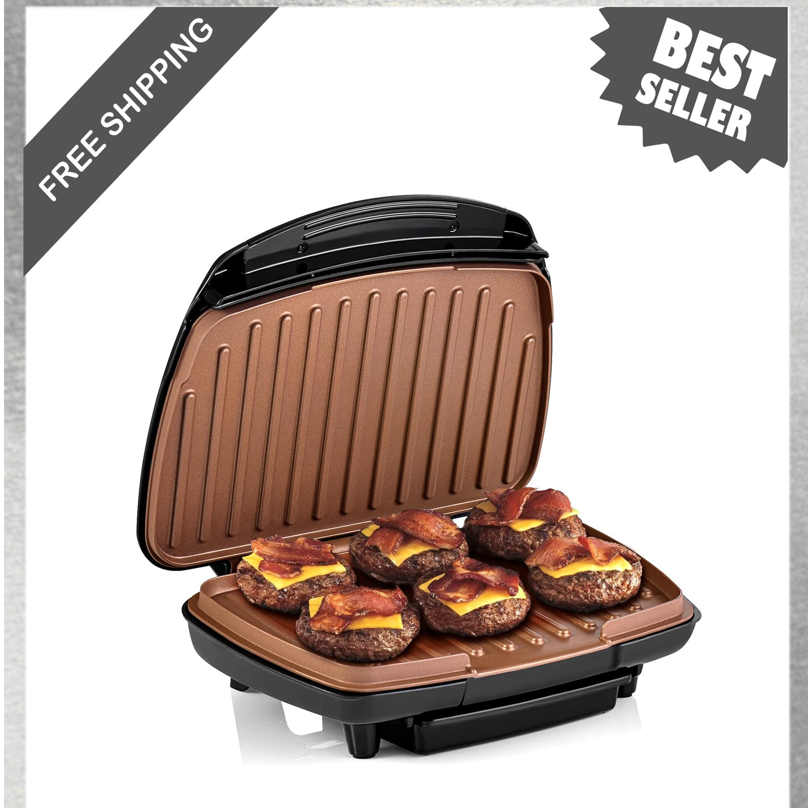 Electric Contact Grill, Nonstick Panini Press, 10×6 Inch Cooking Surface, Black
