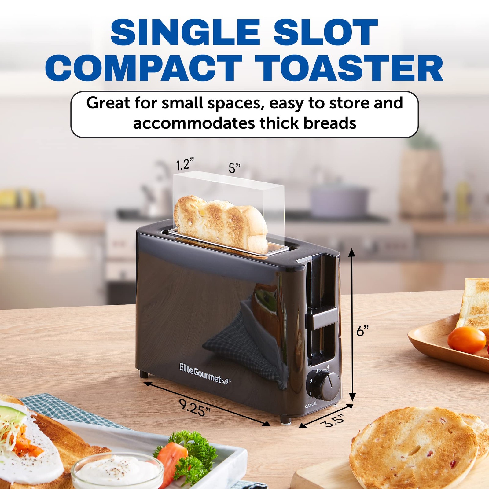 Elite Gourmet ECT118B Cool Touch Single Slice Toaster, 6 1 Slice, Black