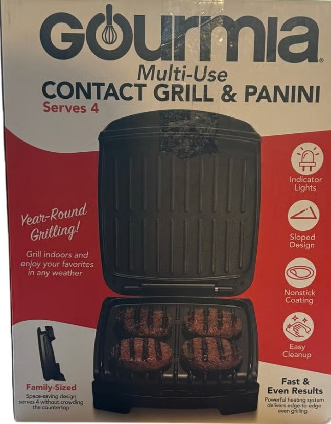 Gourmia 4-Serving Multi-Use Contact Grill & Panini – Black