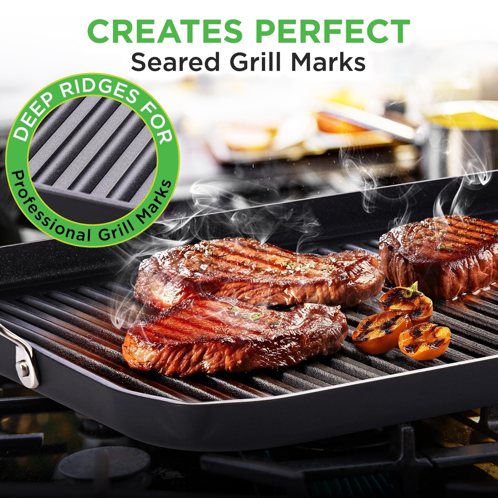 NutriChef 20″x13″ Stove Top Grill Pan – Double Burner, 20″ x 13″, Black