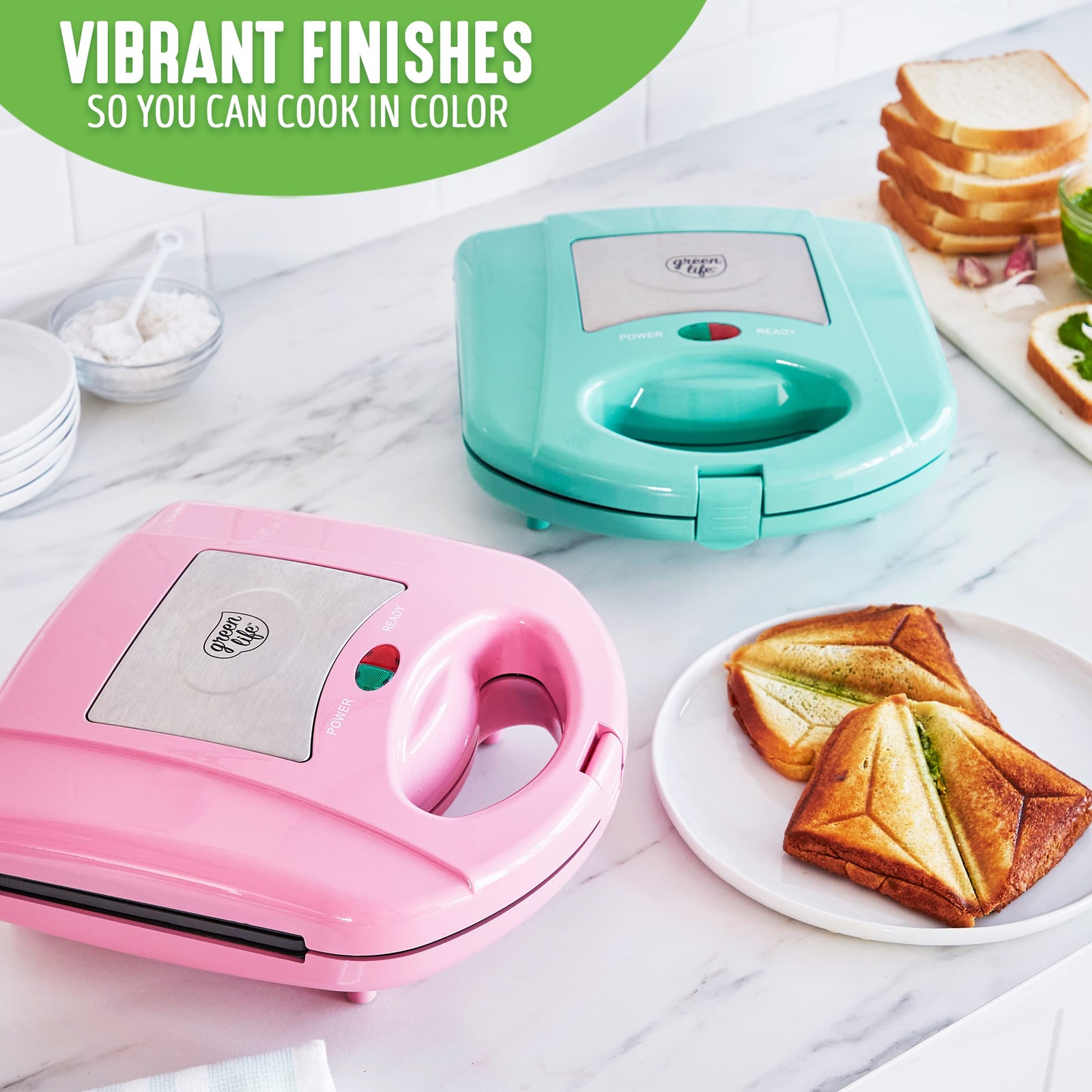 Turquoise Kitchen Waffle Duo Nonstick Sandwich Maker Quick Heating Easy Clean