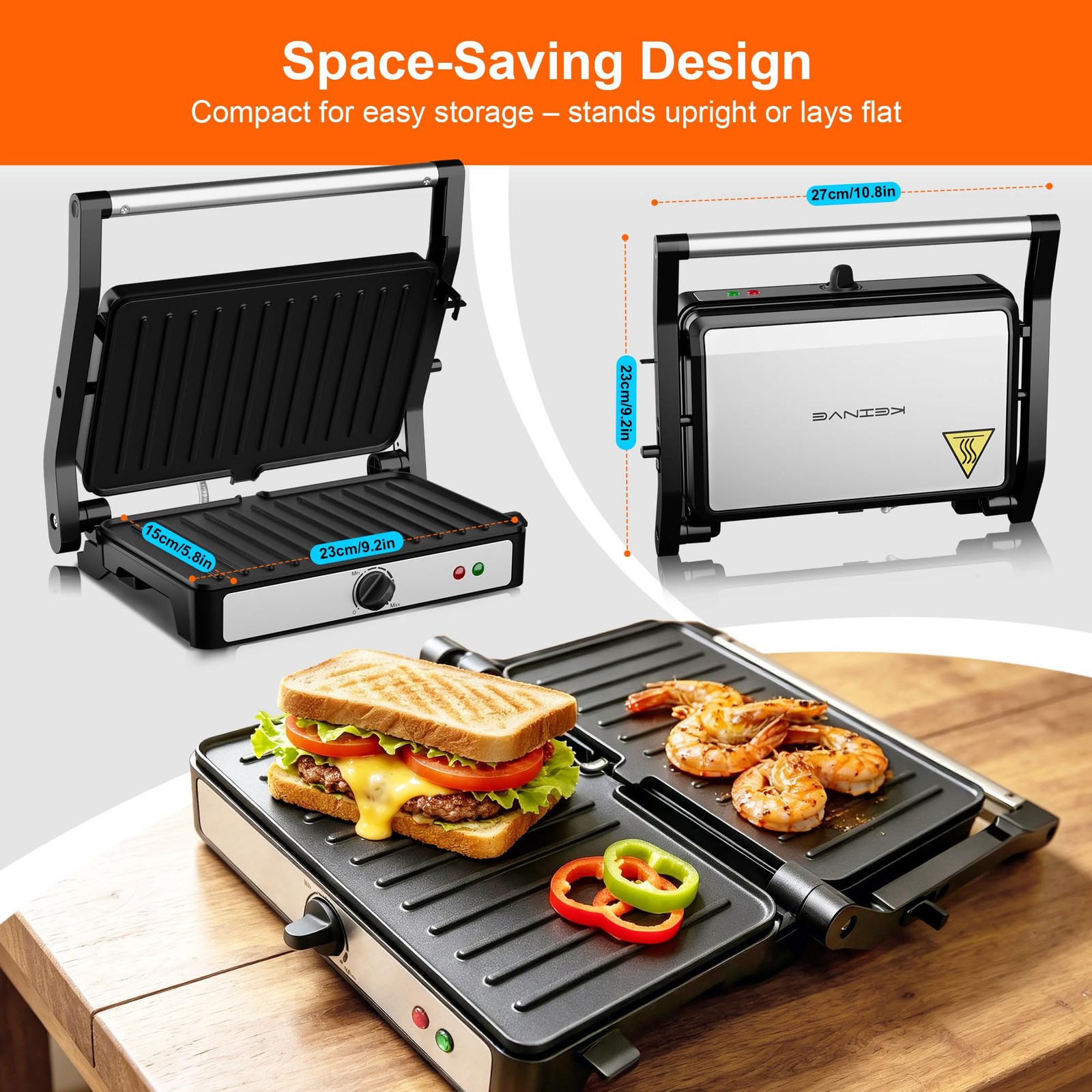 Electric Panini Press Grill 900W Sandwich Maker Non Stick Griddle 9.2 x 5.8 Inch