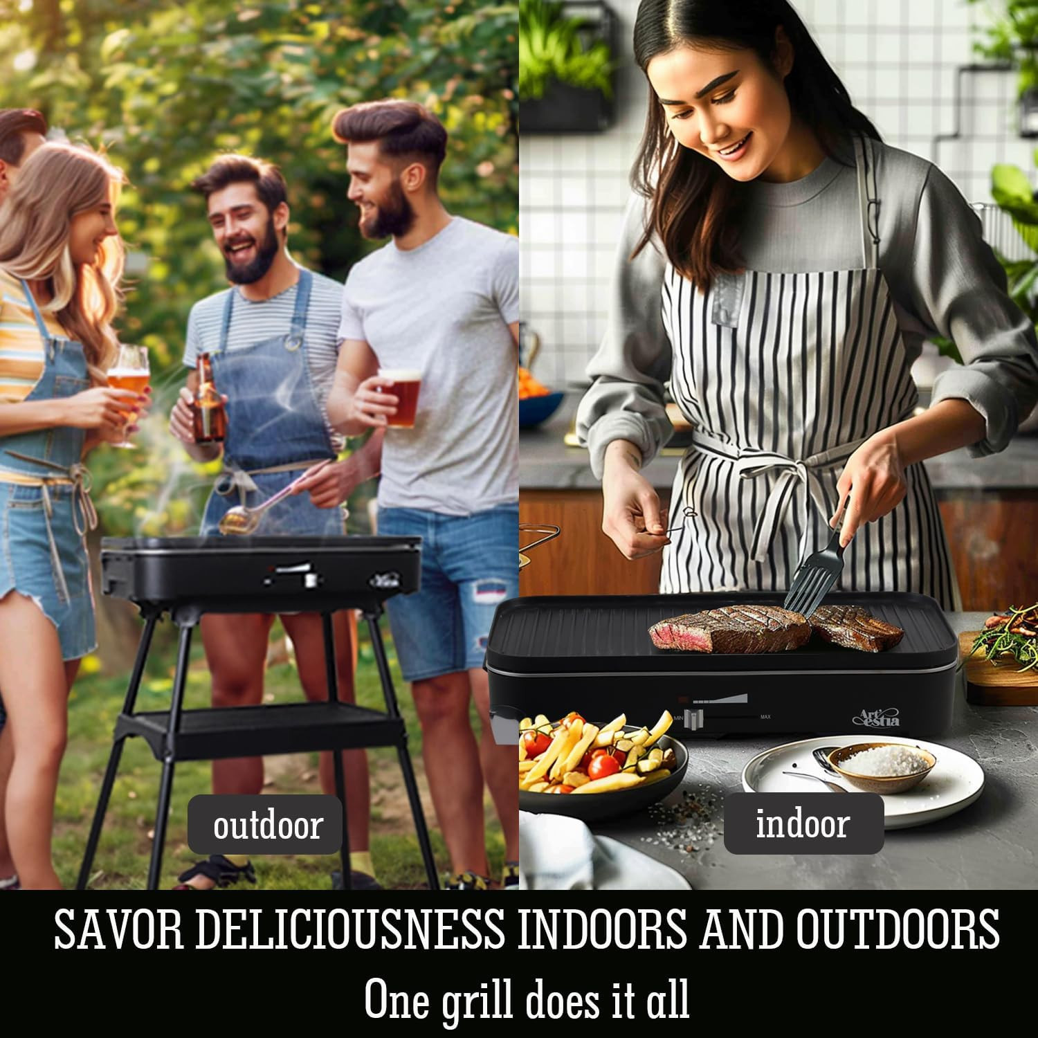 1800W Electric Outdoor Grills with Lid Indoor Smokeless Grill for Balcony with T