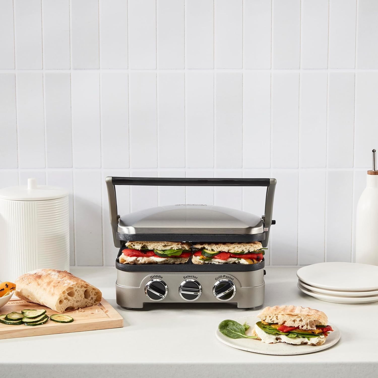 5-IN-1 Stainless Steel Griddler, Panini Press, Sandwich Maker & More, GR-4NNAS