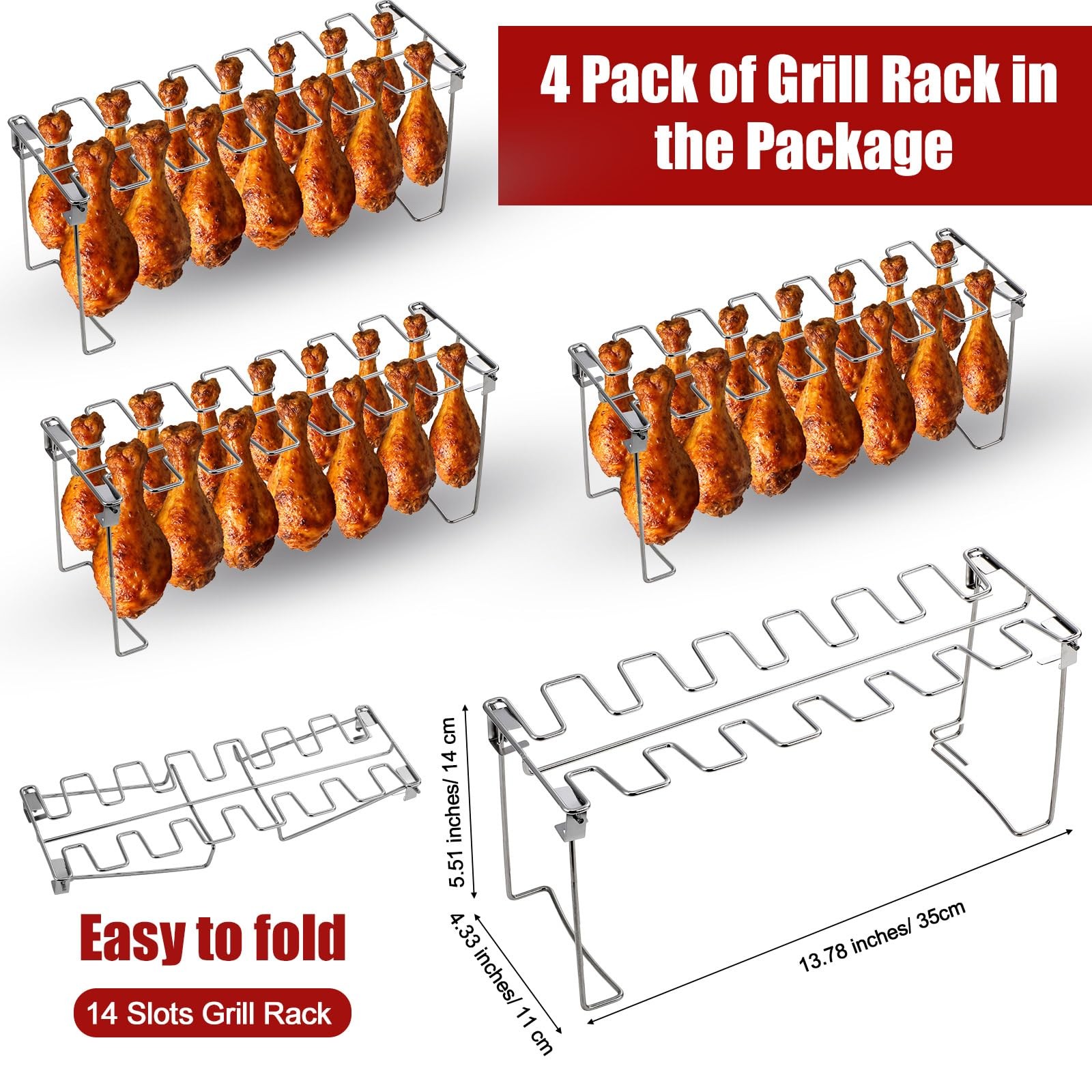 Afarnook 4 Pcs Chicken Leg and Wing Rack for Grill 14 Slots Drumsticks…