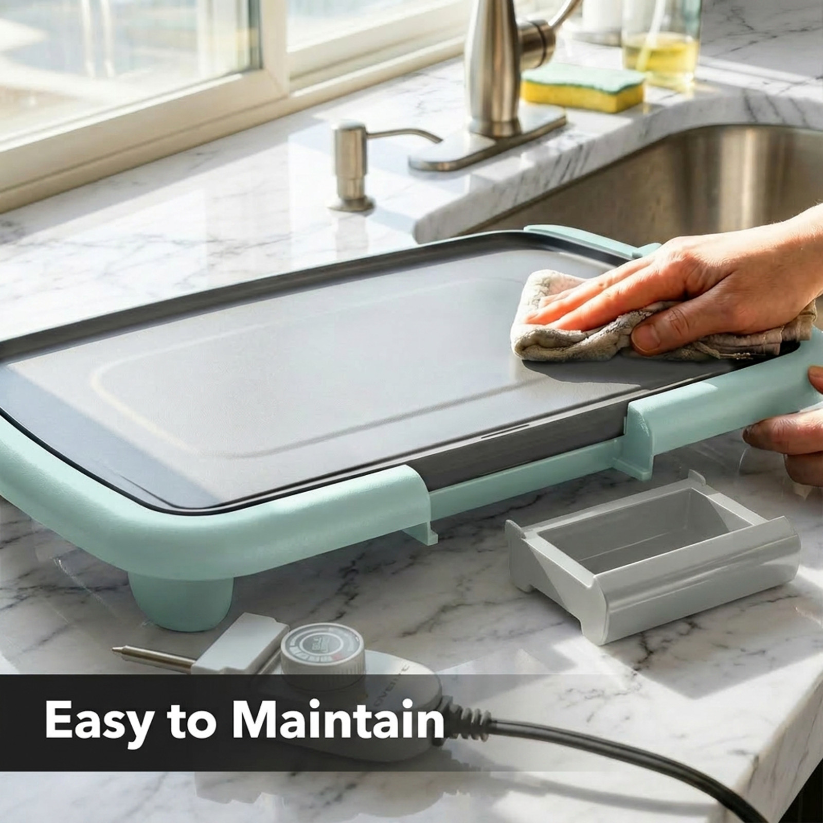 OVENTE Electric Griddle with 16″ x 10″ Non-Stick Plate, Blue GD1610LBL | Removab