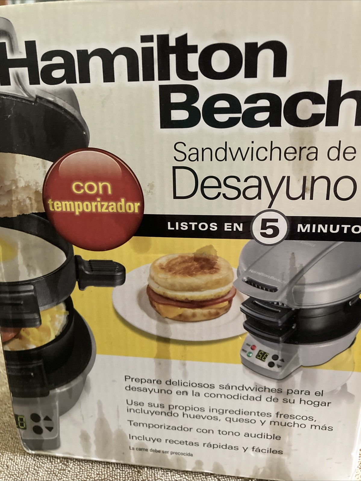 Hamilton Beach Breakfast Sandwich Maker Timer Nonstick Egg Muffin Bacon 25478