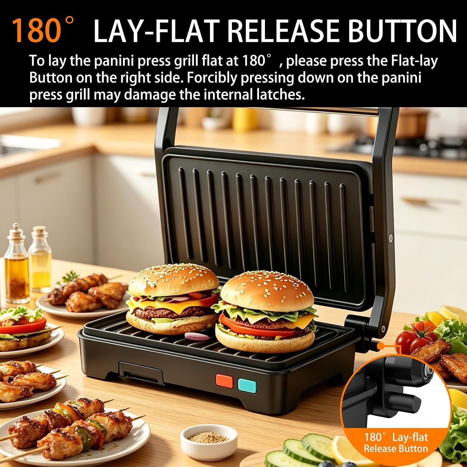 Panini Press Grill, Sandwich Maker with Non-Stick Coated Plates & Removable Drip