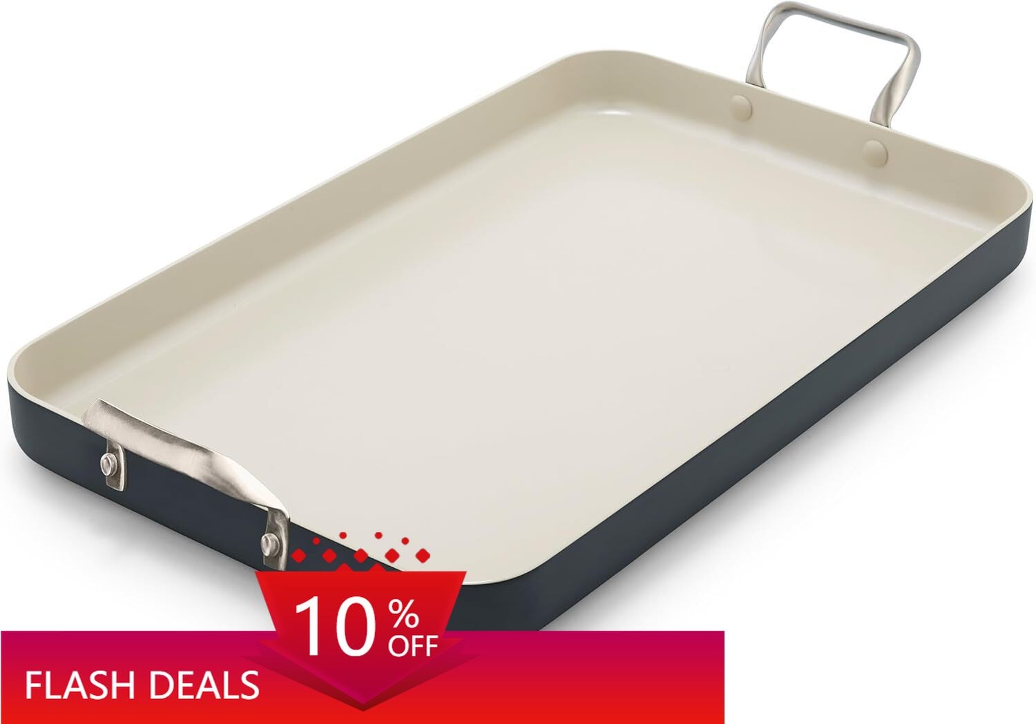GreenPan 18″ x 11″ Double Burner Griddle Pan, Hard Anodized Healthy Ceram, Black