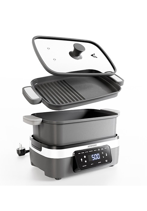 3-in-1 Multifunctional Electric Grill,Electric Skillet Nonstick with Lids 1400W