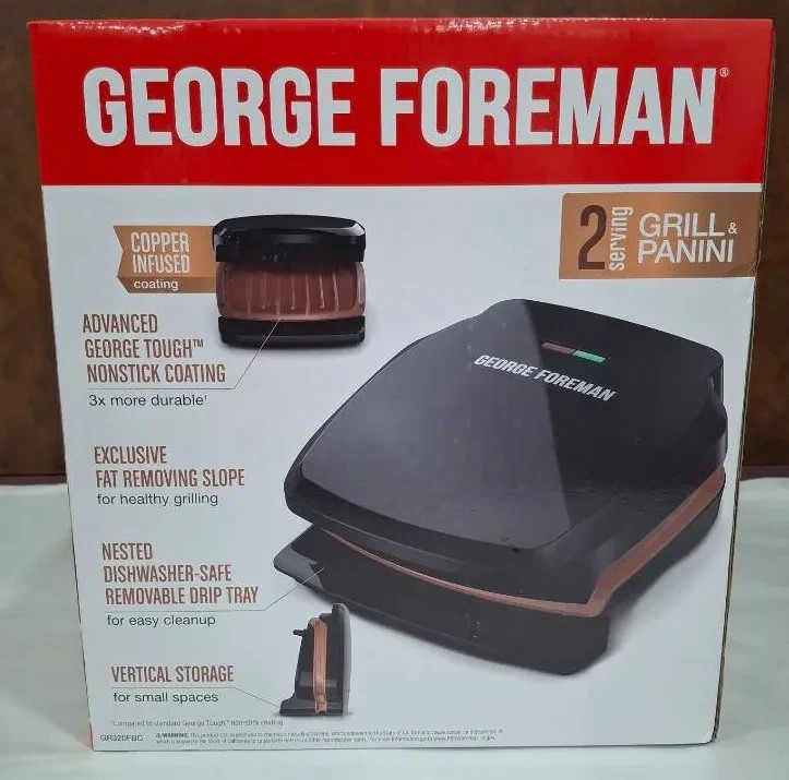 NEW George Foreman Individual Size Conpact Grill & Panini Press – Bronze & Black