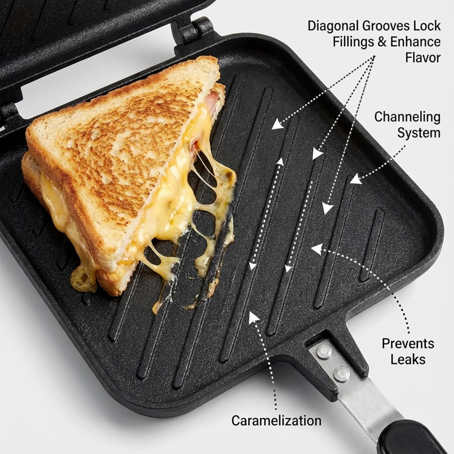 Hot Sandwich Maker Grilled Sandwich Press W/ Handle Stovetop Toasted Sandwich