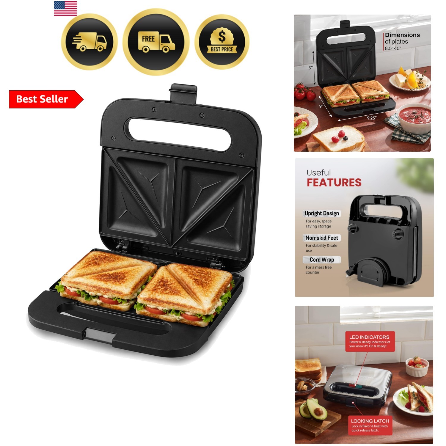 Sandwich Panini Maker Grilled Cheese, Machine Tuna Melt Omelets Non-stick Coo…