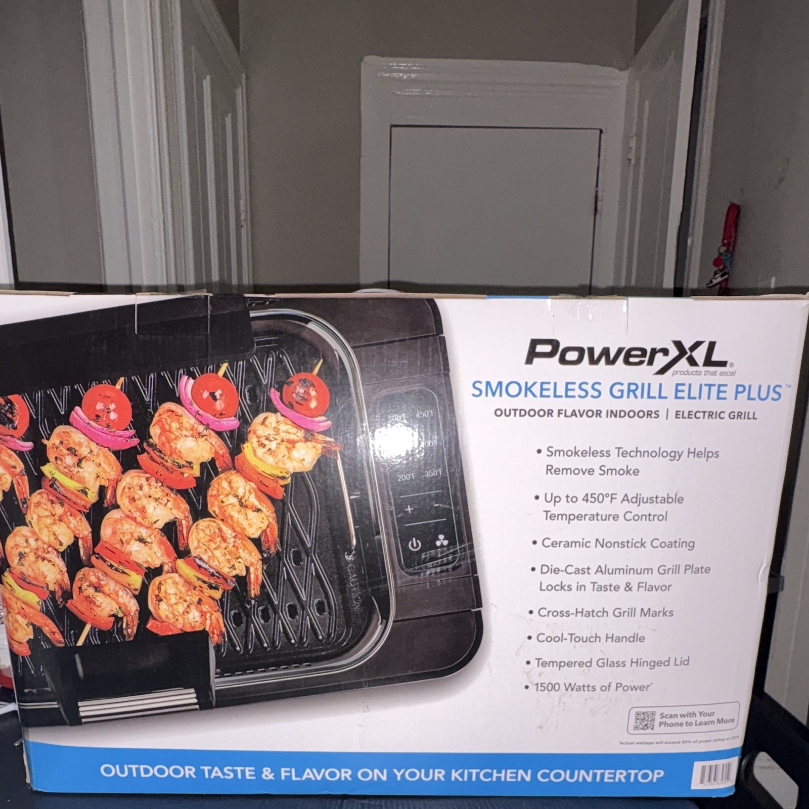 PowerXL Smokeless Grill Elite Plus 1500W Indoor Electric, Glass Lid, Nonstick