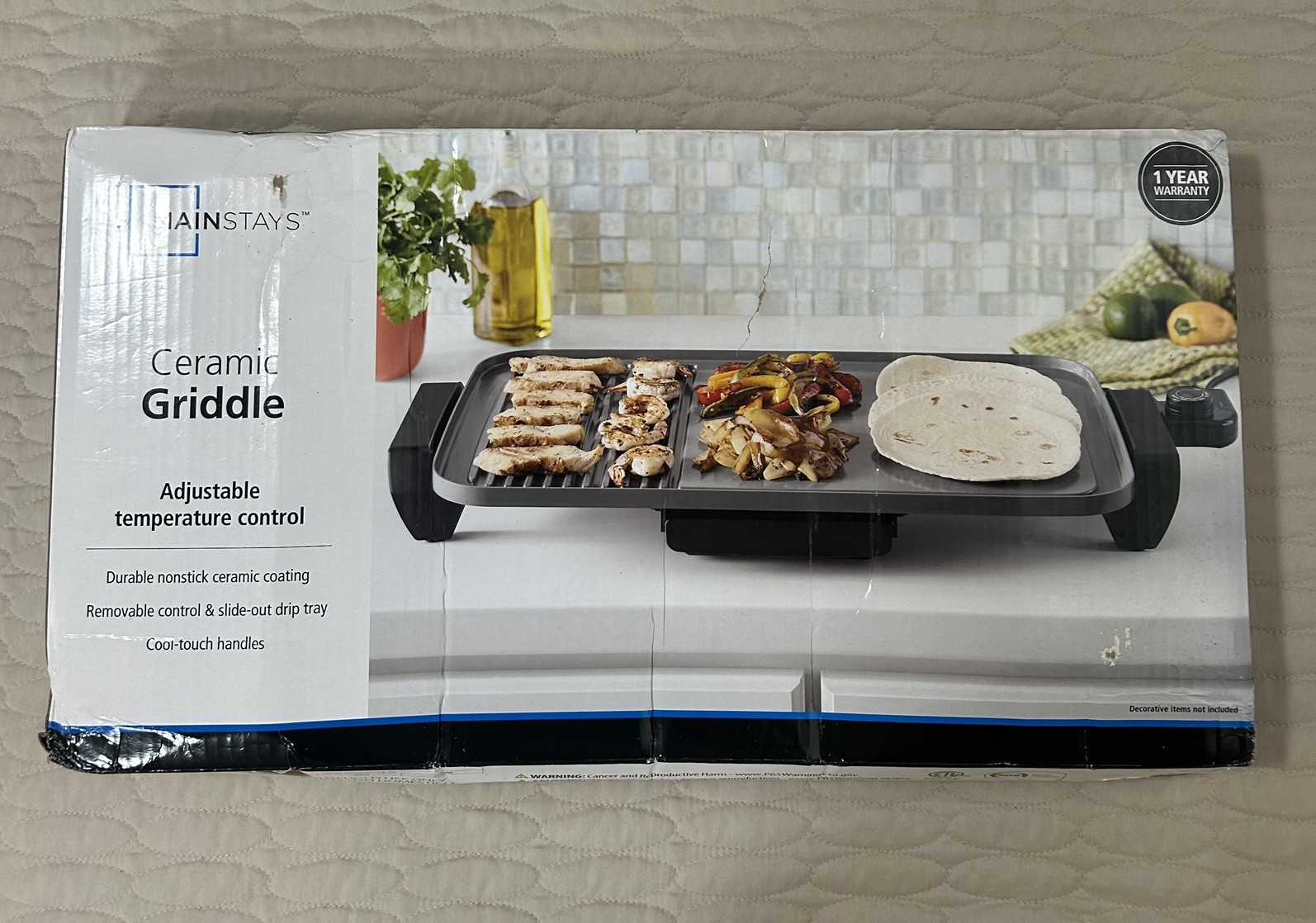 Mainstays Plus 12″x20″ Electric Griddle, Nonstick Ceramic Grill, 1500W, Gray New