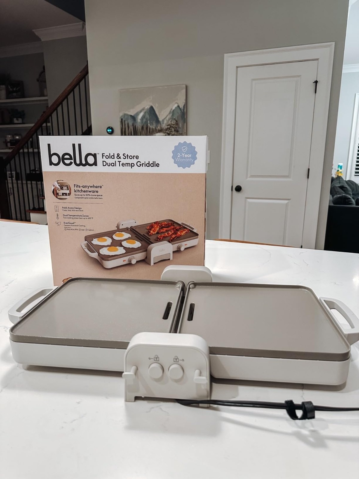 bella 10″x 20″ Ceramic Fold-n-Store Dual Temp Griddle Nonstick Coating Oatmilk