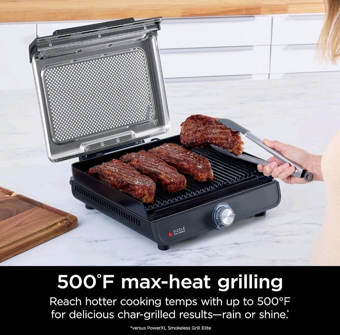 Ninja GR101 Sizzle Smokeless Indoor Grill + Griddle, 14” Interchangeable Plates