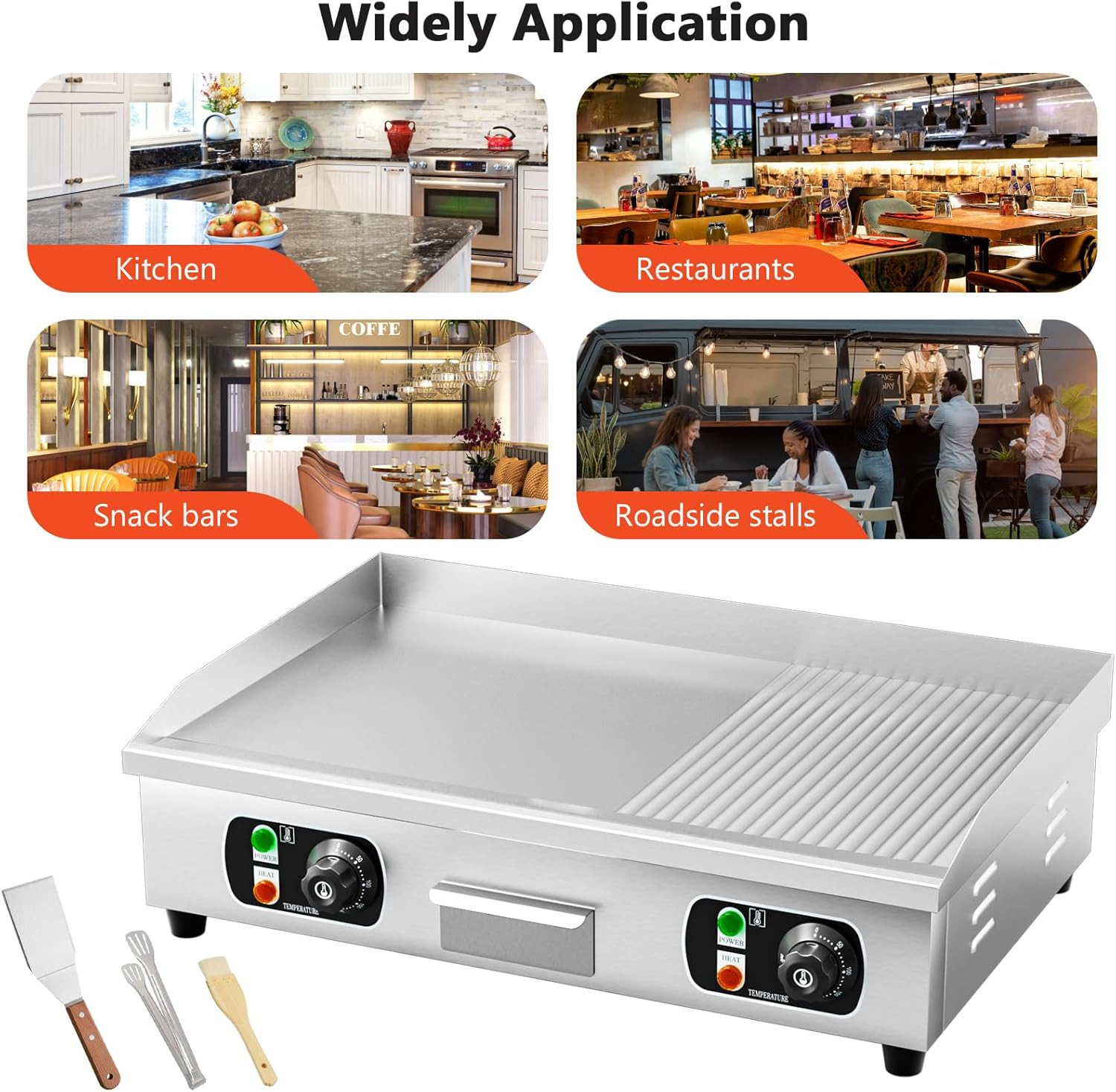 29″ Commercial Electric Countertop Griddle,110V 3000W Flat Top Grill Hot Plate B