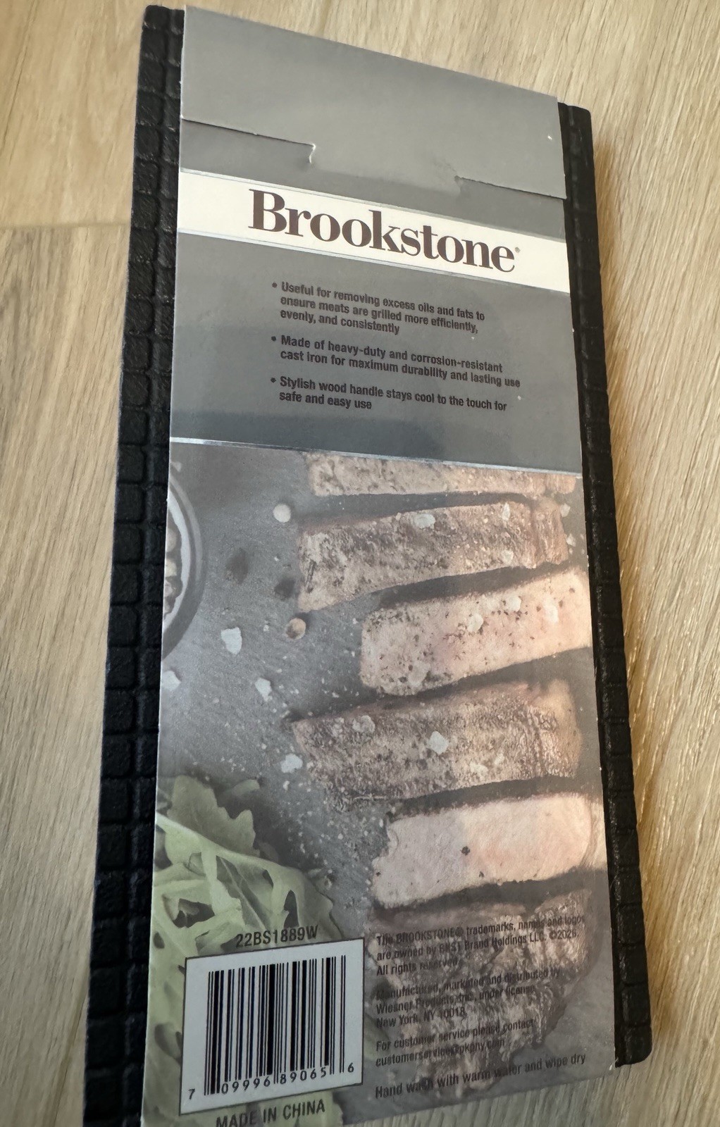 Brookstone Cast Iron Grill Press with Wood Handle – Heavy Duty Steak Weight