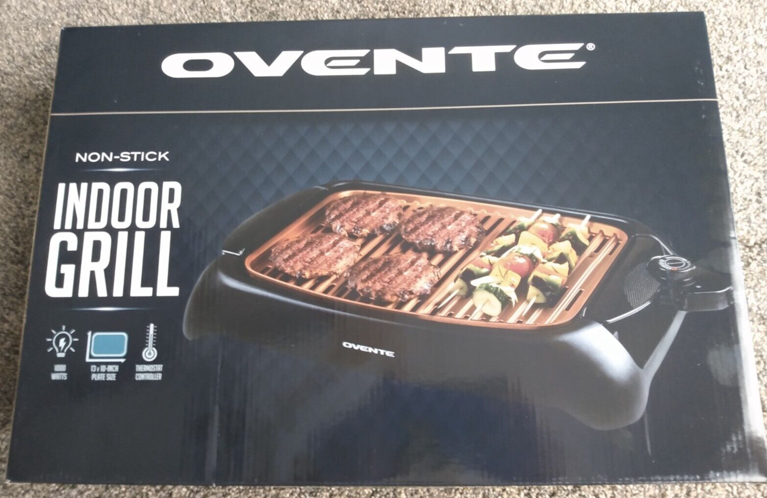 Ovente GD1632NLCO Smokeless Electric Tabletop Grill Nonstick, 5-Serving 1000 Wat