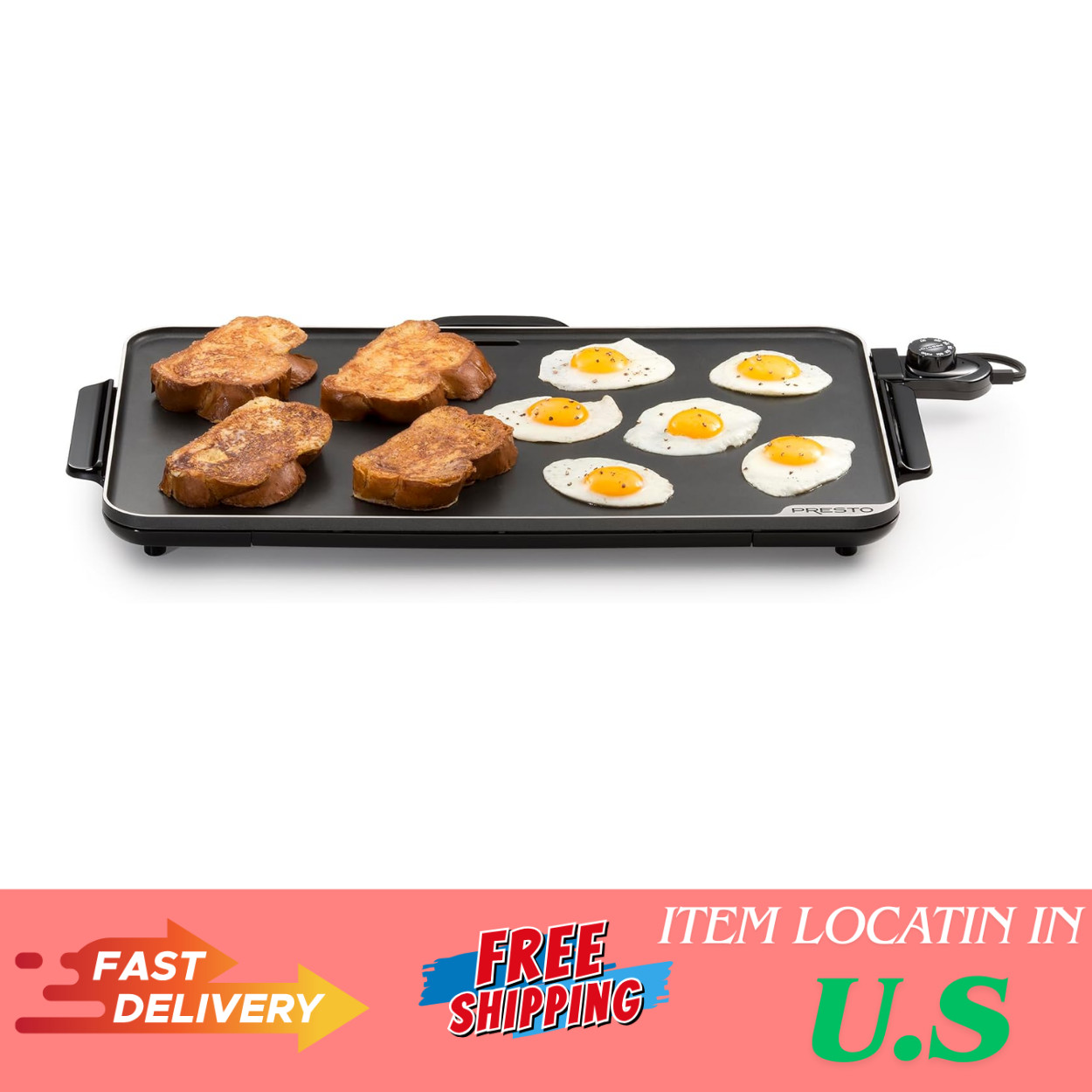 22-Inch Extra Large Griddle,22″x13″, Low Profile Design, Ceramic Nonstick, Black