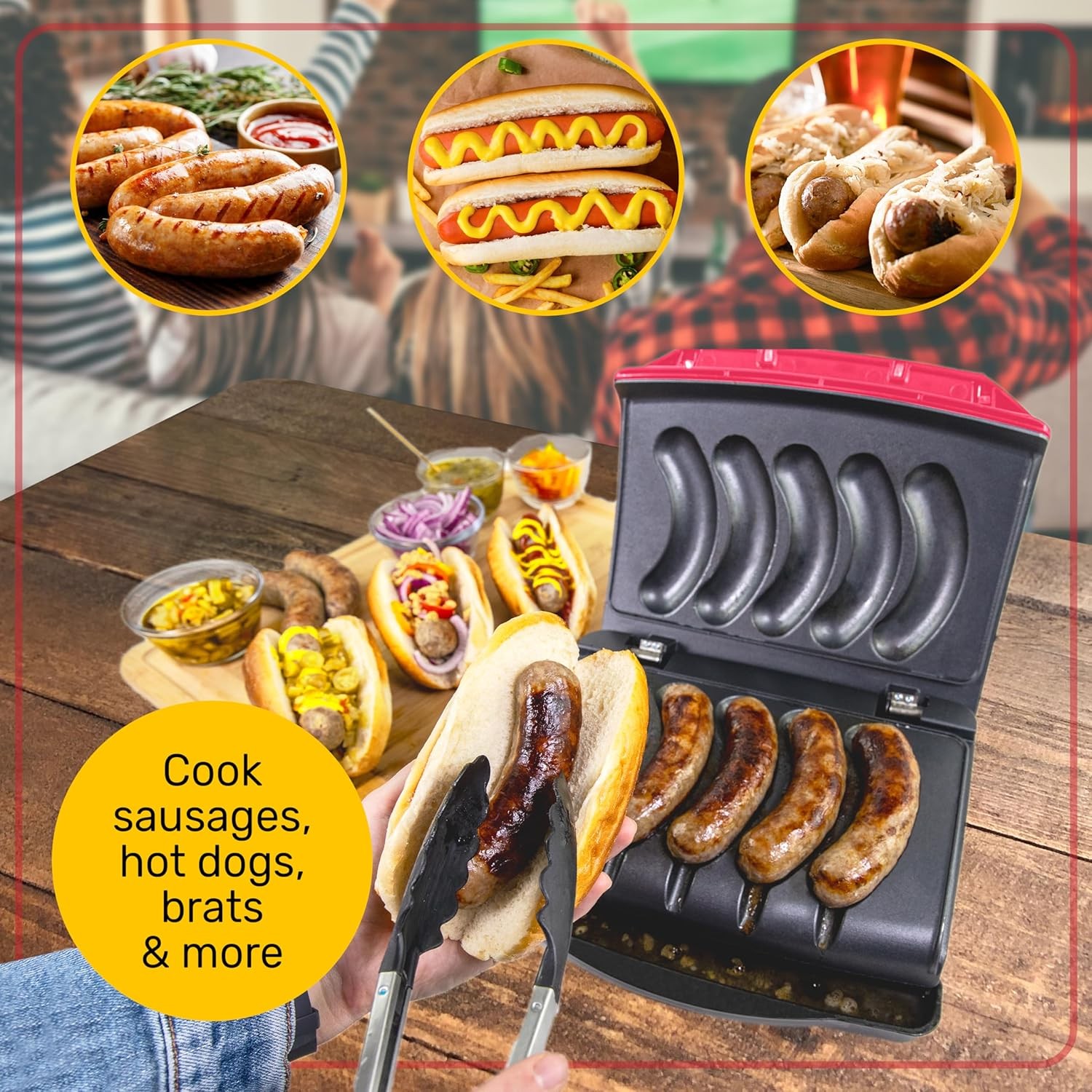 Game Day Sausage and Brat 5 Link Electric Grill with Oil Drip Tray, Carry Handle