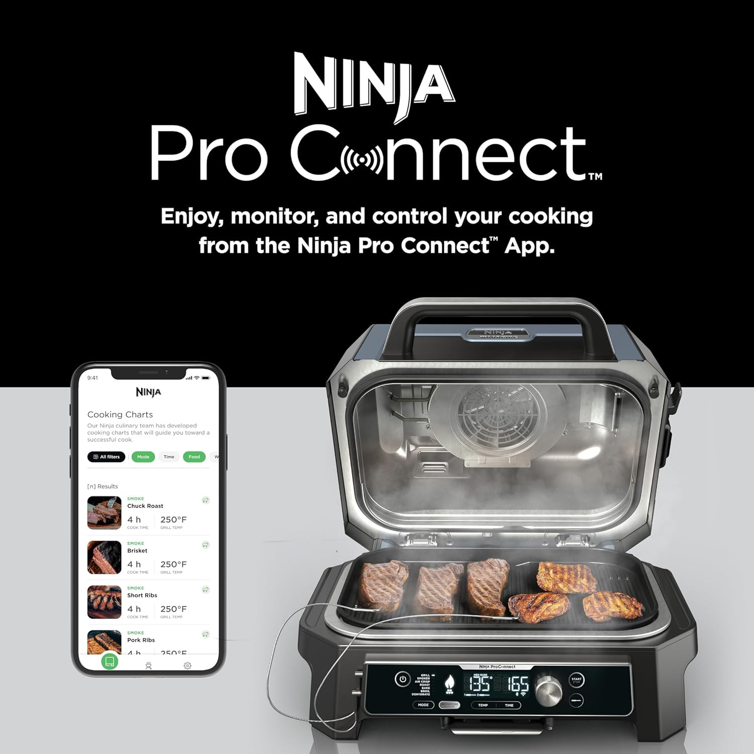 Ninja OG951 Woodfire Pro Connect Premium XL Outdoor Grill & Smoker, Bluetooth, A