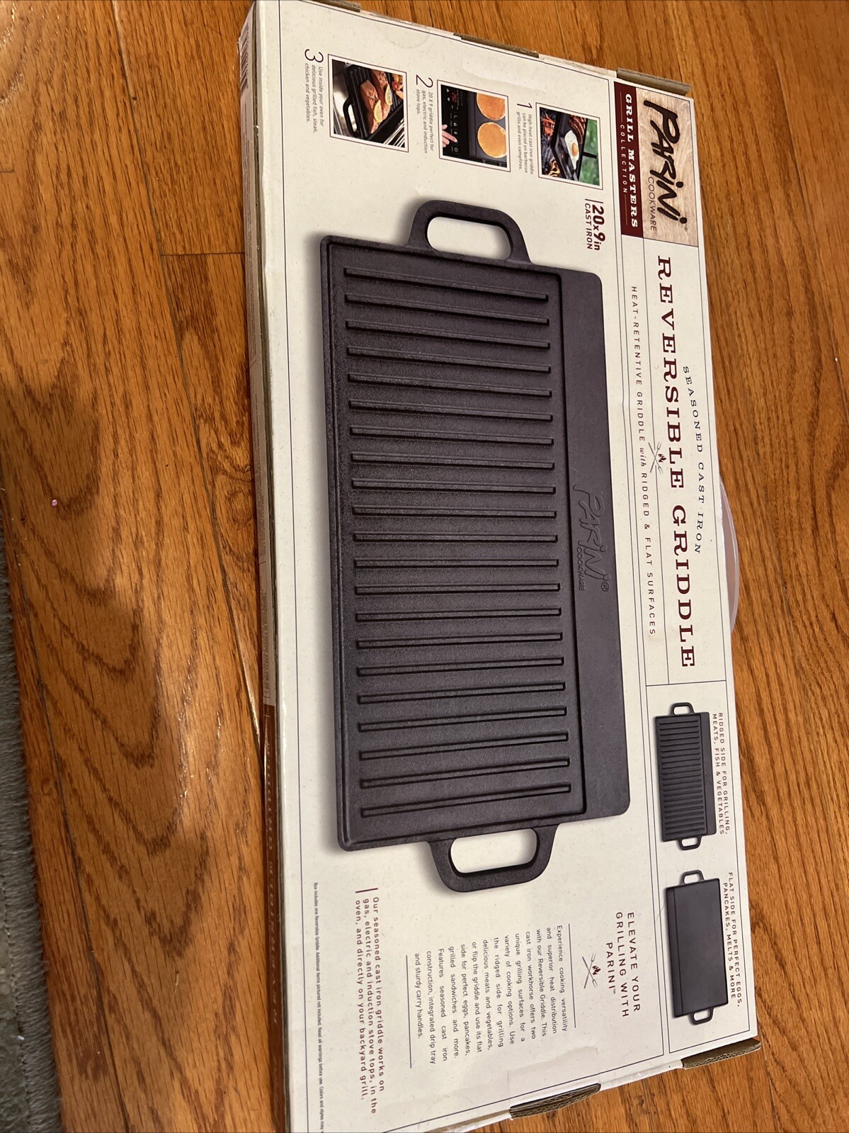 NWT Parini Seasoned cast iron black Reversible Griddle 20″ x 9″