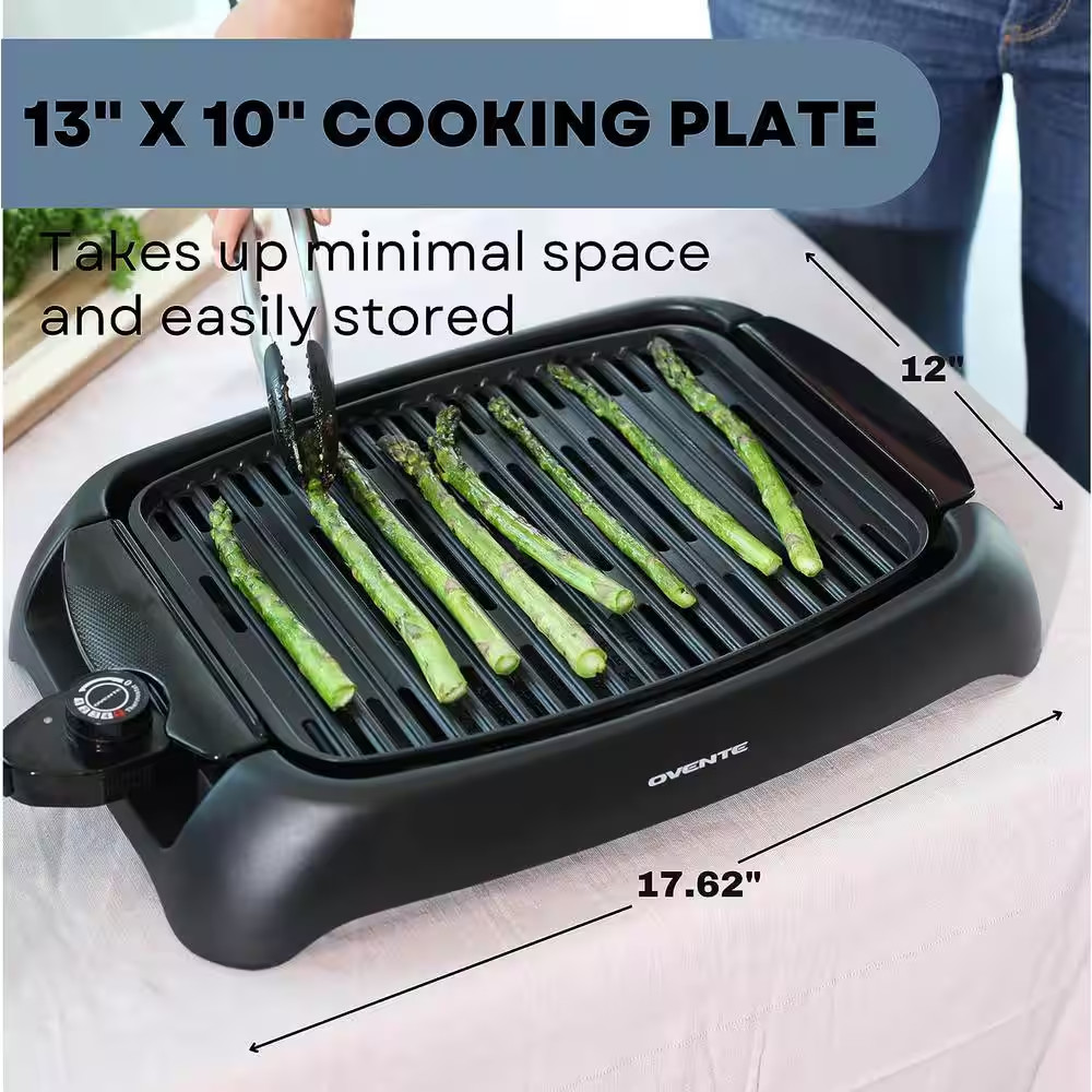 OVENTE Portable Electric Indoor Grill with Non-Stick Grilling Plate Black 1000-W