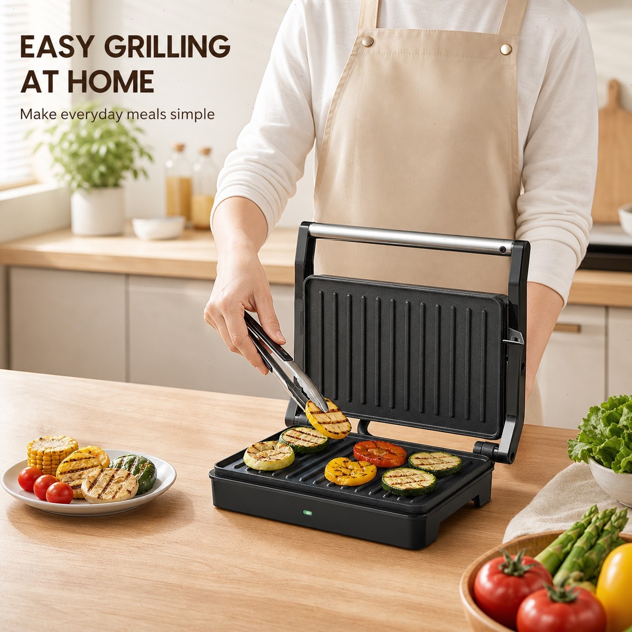 1000W Sandwich Maker, Non-Stick Panini Press, Folding Grill, Auto Control