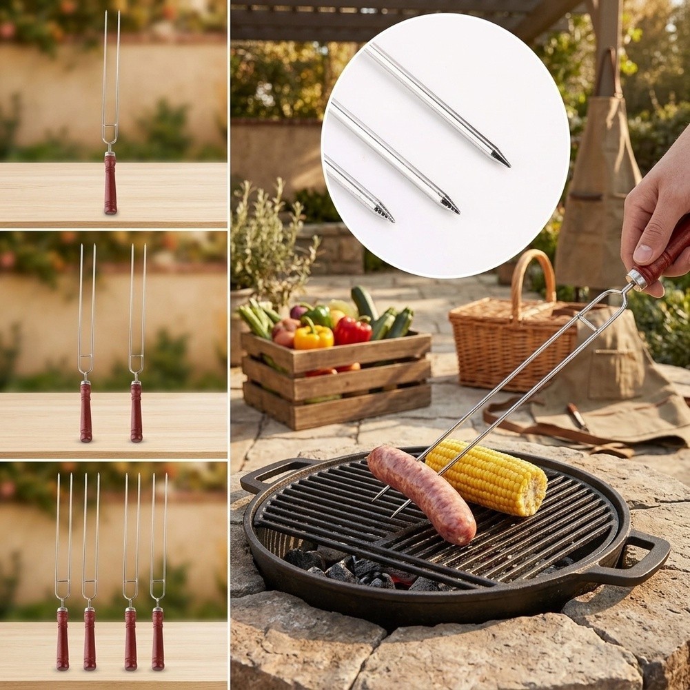 BBQ Fork Set 50cm Stainless Steel Non Slip Grip Ergonomic Handle Food Safe