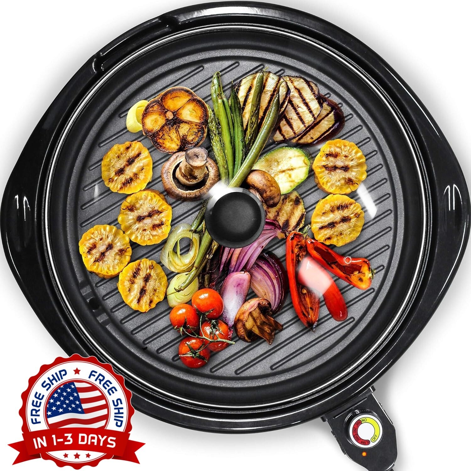 Parrilla Eléctrica Interior Antiadherente De 14″ Negra Con Temperatura Ajustable