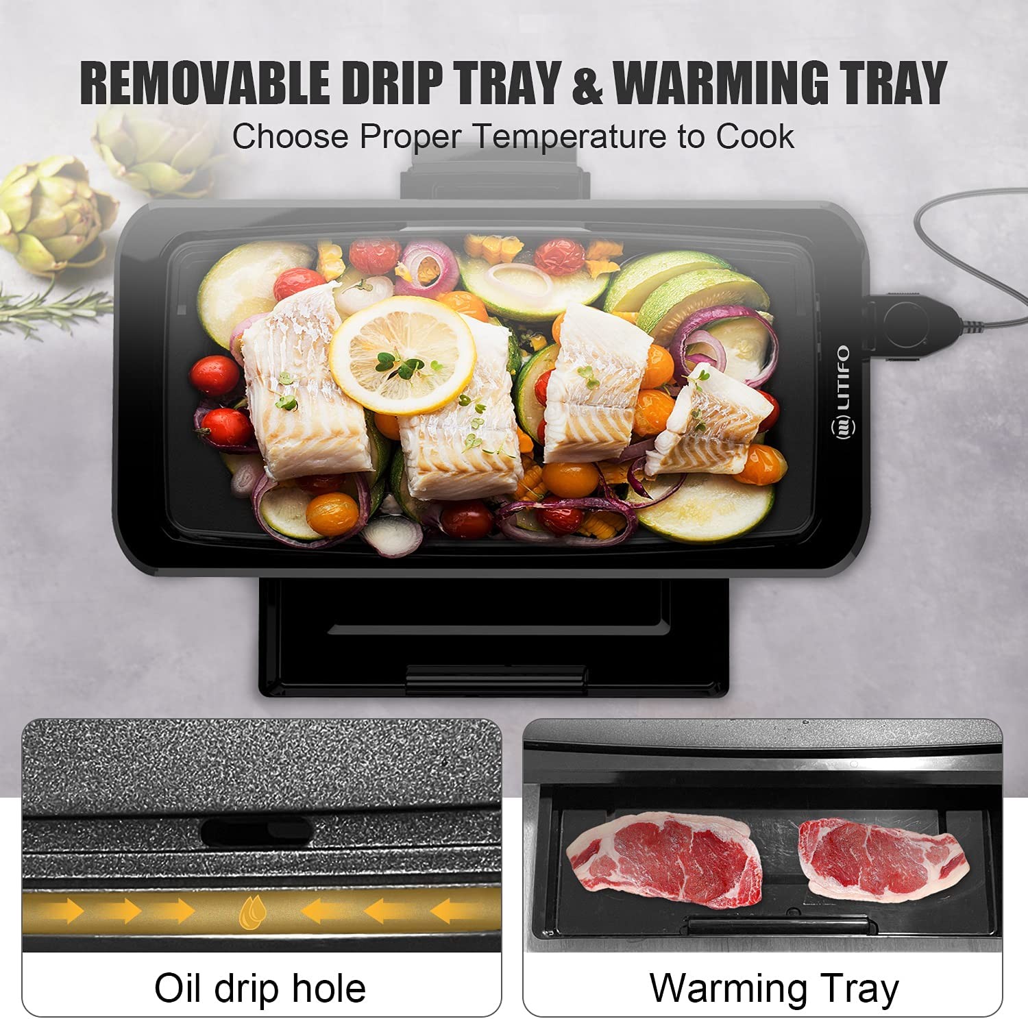 LITIFO Electric Griddle Indoor, 1450W Nonstick Extra Large BBQ Griddle Pan