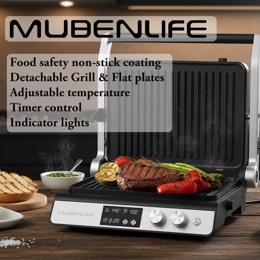 Panini Press 4 Slice Contact Grill Removable Plates