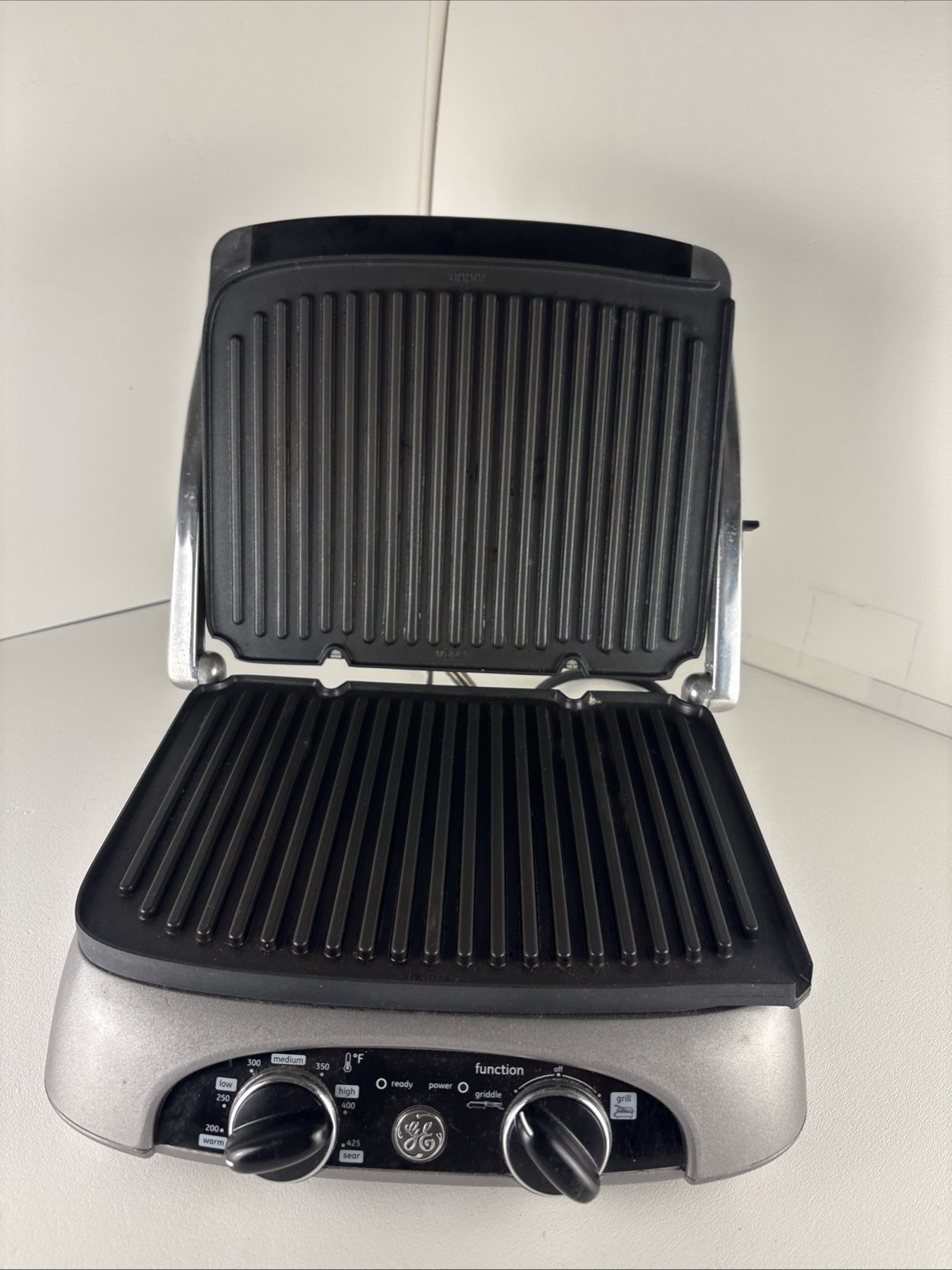 GE 169232 Silver Temperature Control Electric 4-in-1 Panini Grill Griddle