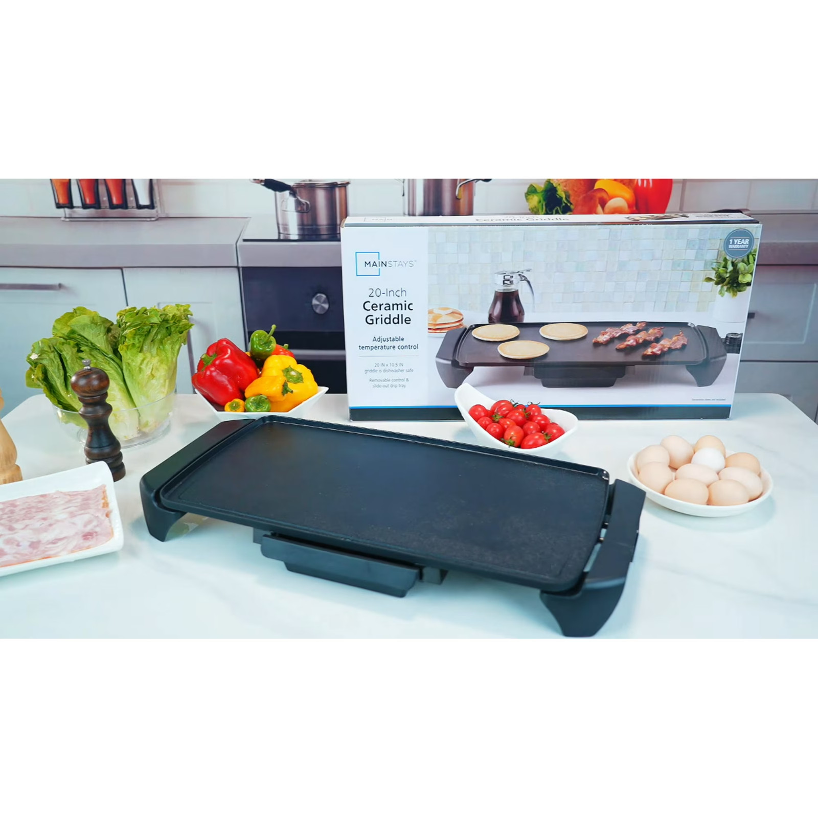 Mainstays 20” Electric Griddle – Non-Stick, Temperature Control,1500 W,Ceramic C