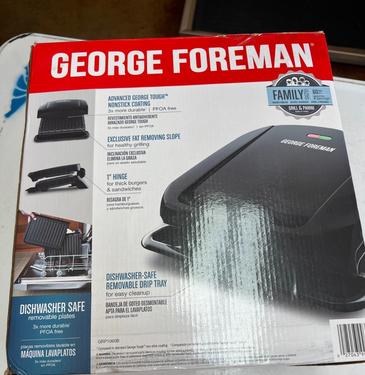 Foreman Family Size Electric Indoor Grill & Panini Press Black Removable Plates