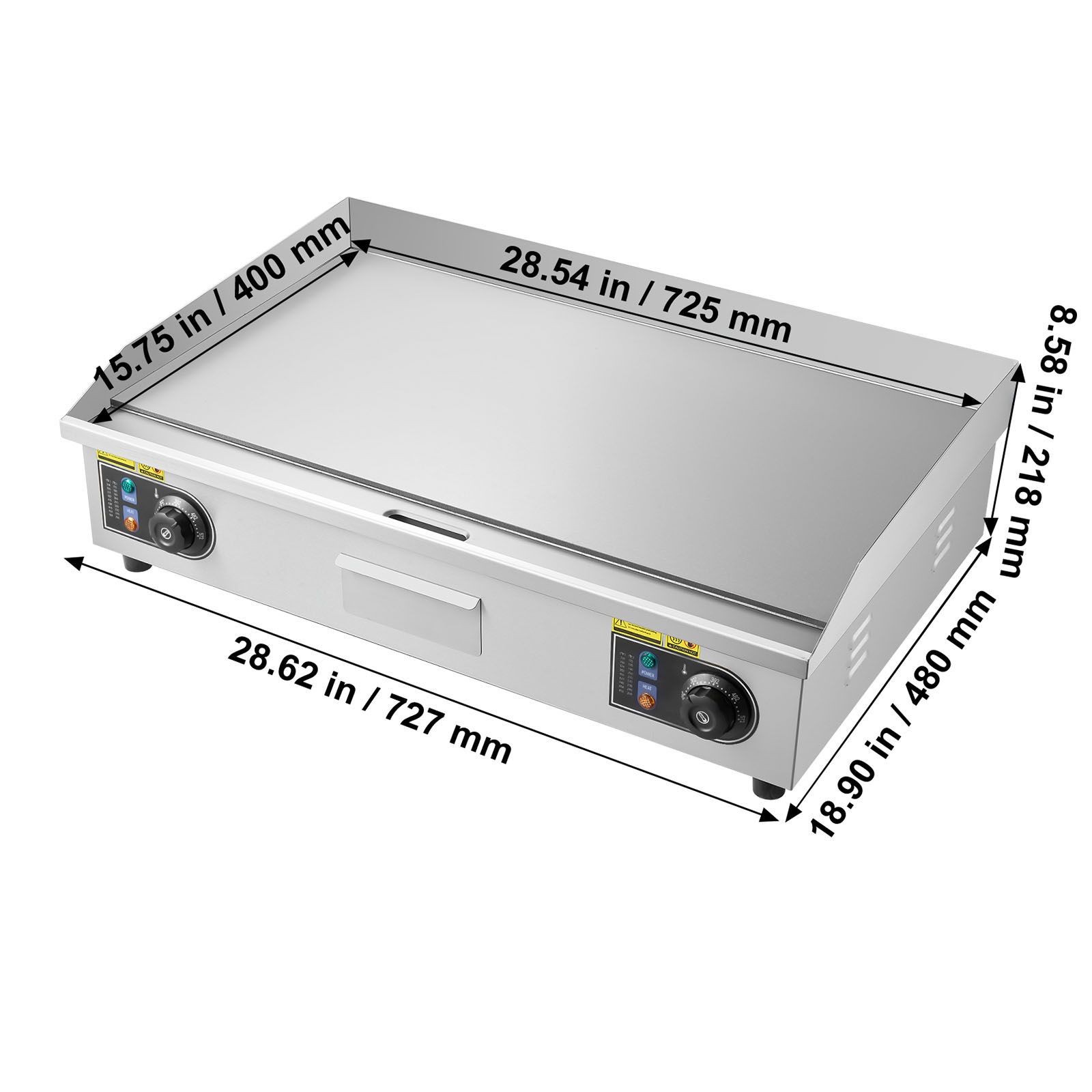 Commercial Electric Griddle, 28.5 x 15.75 in, 4400W, Adjustable Temp, Stainless