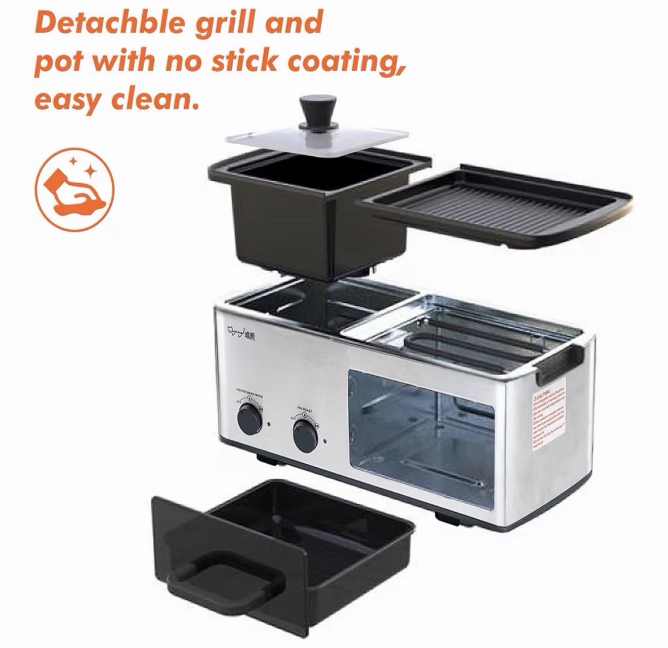 4 in 1 Breakfast Maker Station with Indoor Grill/Griddle/Toast Drawer/Frying New