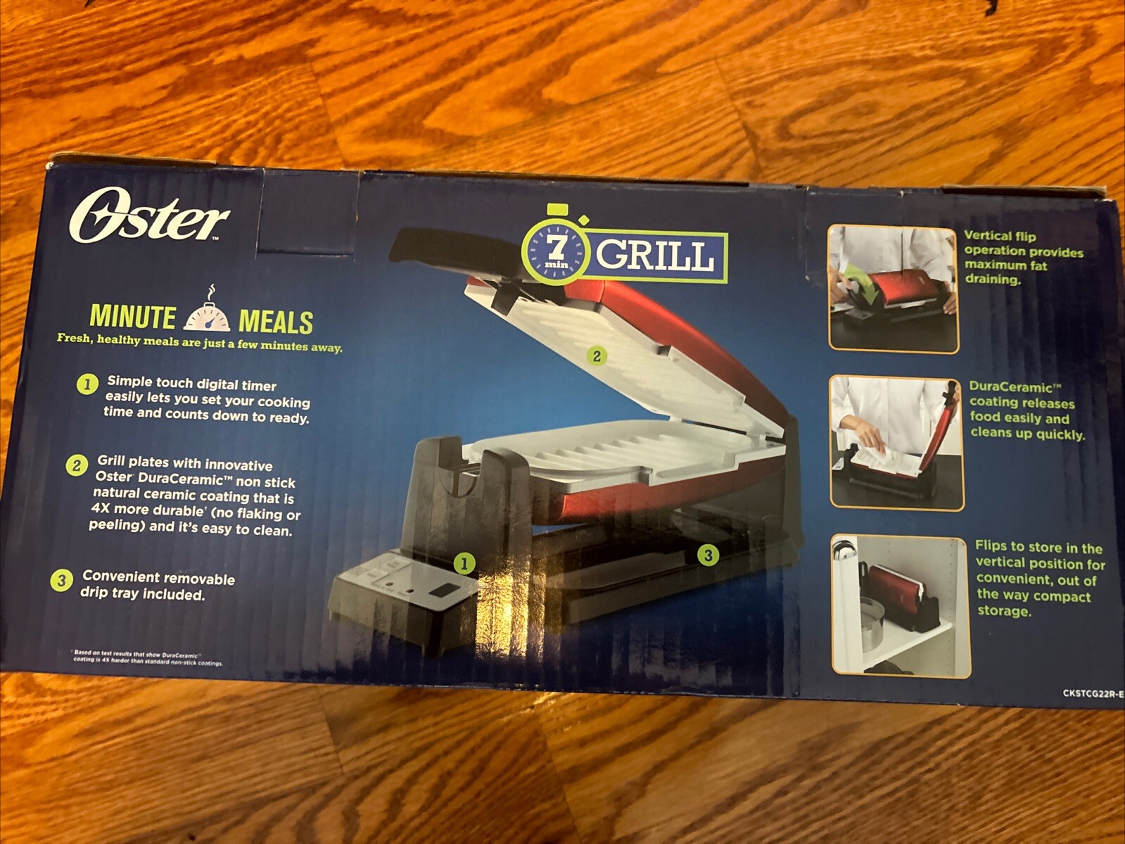 Oster Cooks in 7 Min Grill RED Vertical Flip Indoor Countertop Easy Clean
