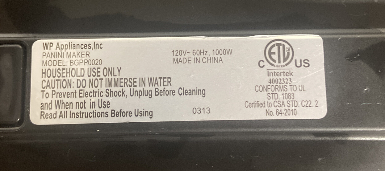 WOLFGANG PUCK ~ Panini Press / Grill • Pre-Owned • Good Cond. Model #PGPP020