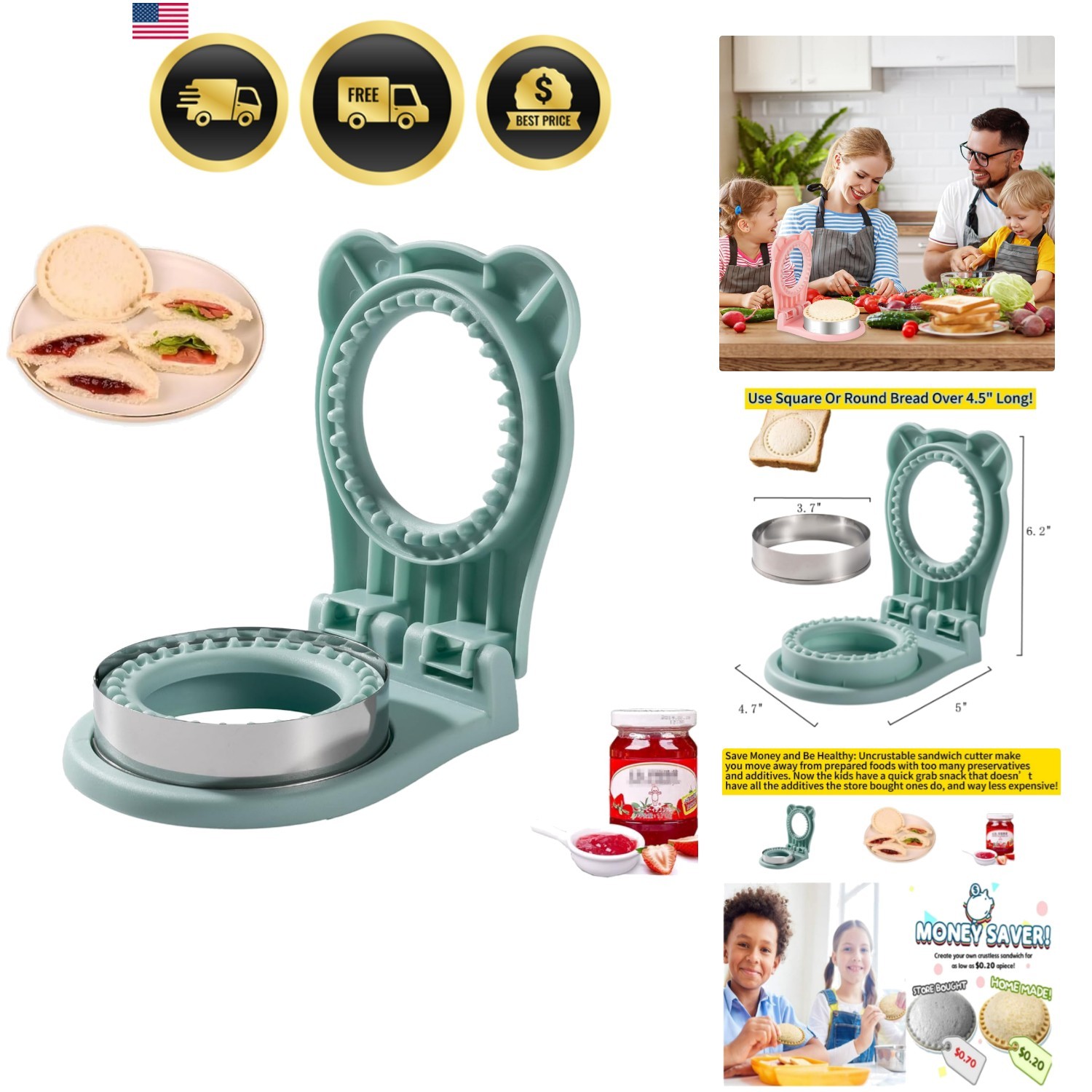 Sandwich Cutter Sealer Kids Lunch Maker Uncrustable Circular Shape