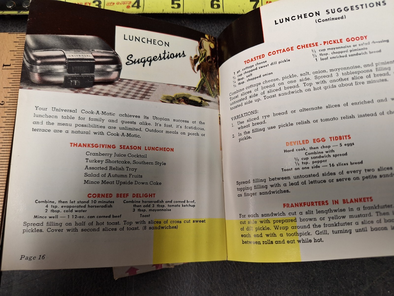 1948 Universal Cook-O-Matic Waffle Grill Recipes Cookbook Vintage