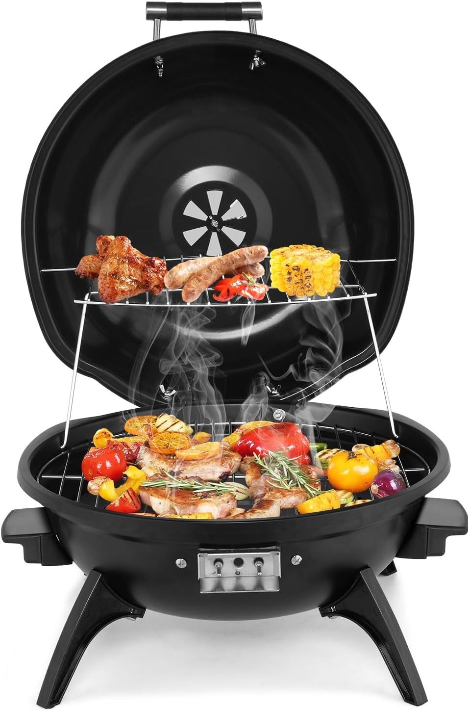 1600W Vertical Electric Grill with Lid, Red 304 Stainless Steel Grill