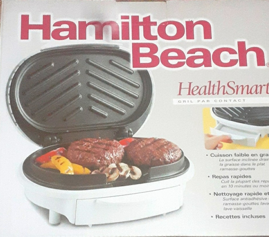 Hamilton Beach Health Smart Model #25219 Contact Grill w Drip Tray & Recipes