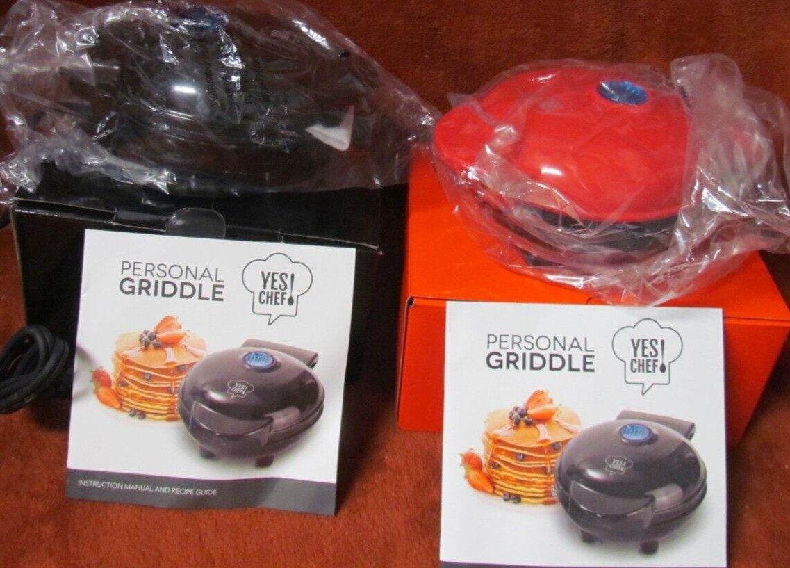 Yes Chef Personal Griddle (SET of 2) Black and Red with Guide NEW